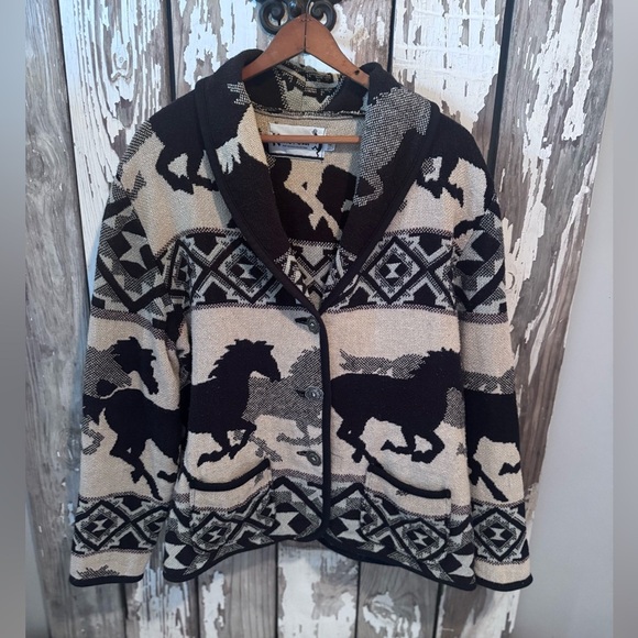 Horse Cardigan KOKOPELLI New Mexico Collection Size Large Southwestern Pattern - Picture 3 of 9